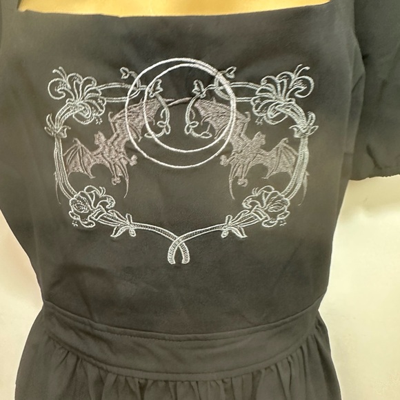 Disturbia Black Vampyrum Bat Embroidered Puff Sleeve Babydoll Mini Dress NWT 8 - Picture 8 of 16